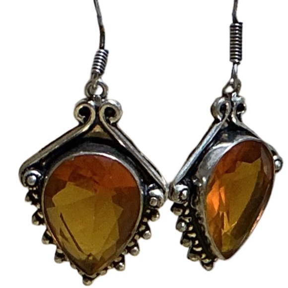 Citrine Dangle 925 Sterling Silver Teardrop Earrings Amber Orange Eve Collection - Picture 9 of 10
